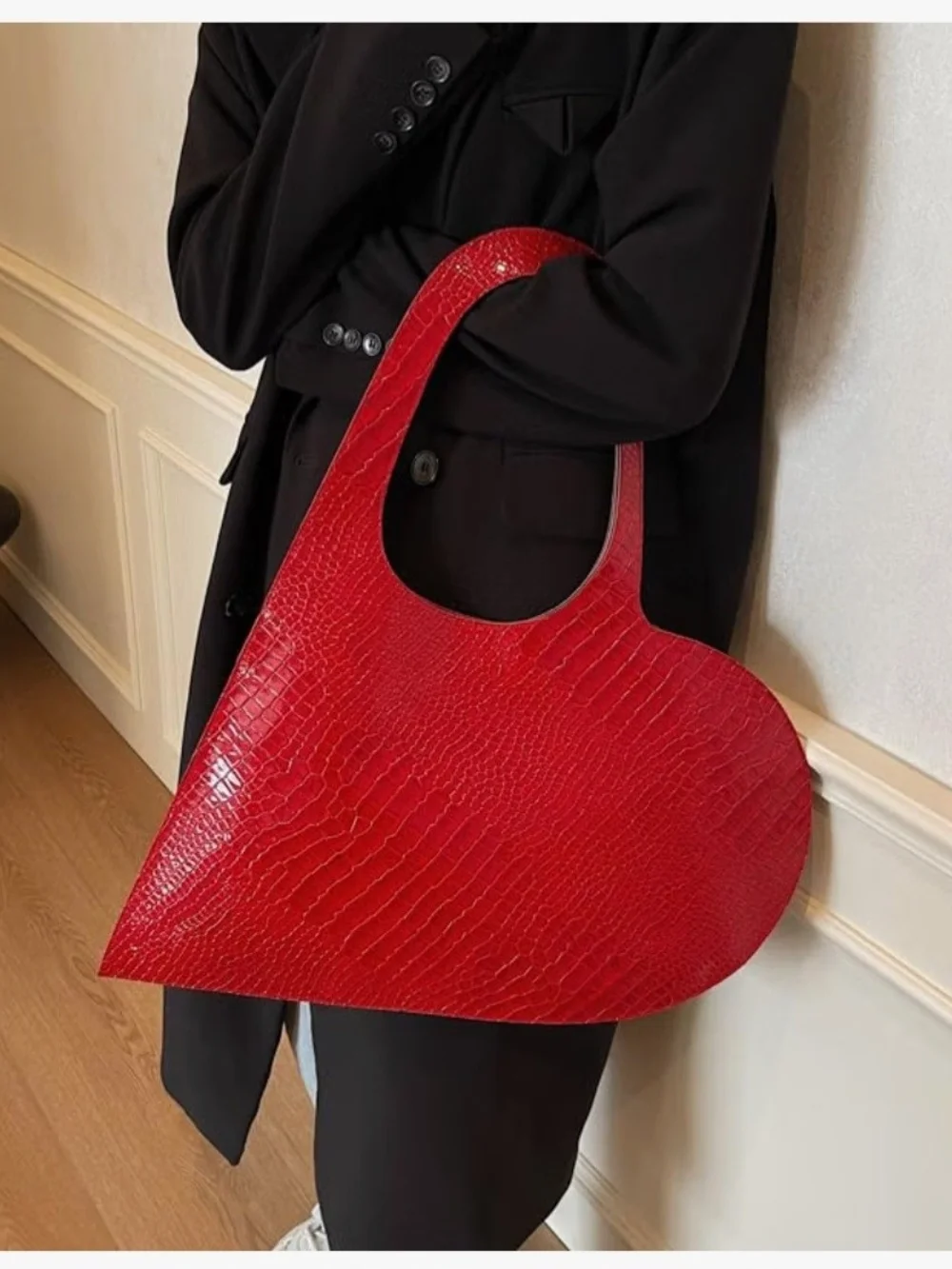 Black Croc-Embossed Patent Tote Bag NEW